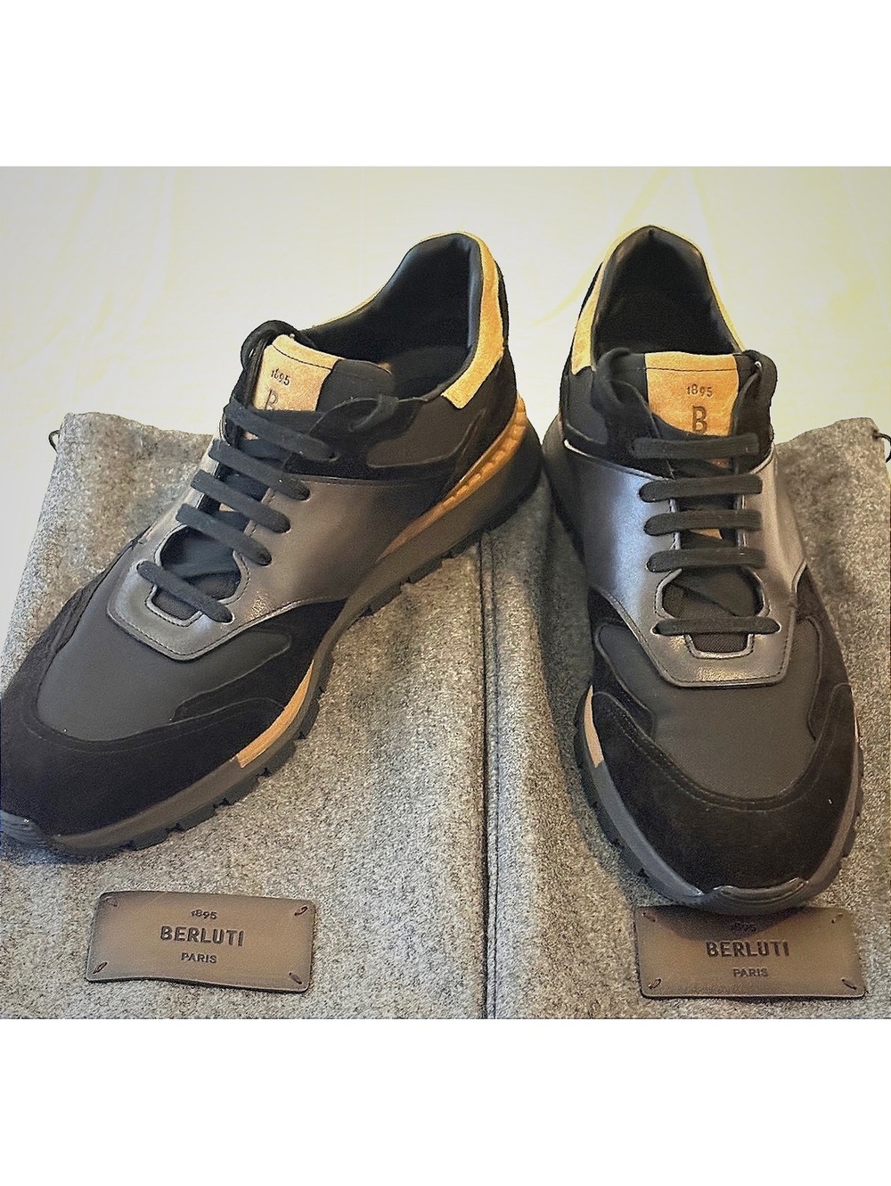 Custom Berluti Men's Black Leather and Suede Sneakers Size EU10, US 11 #luxury